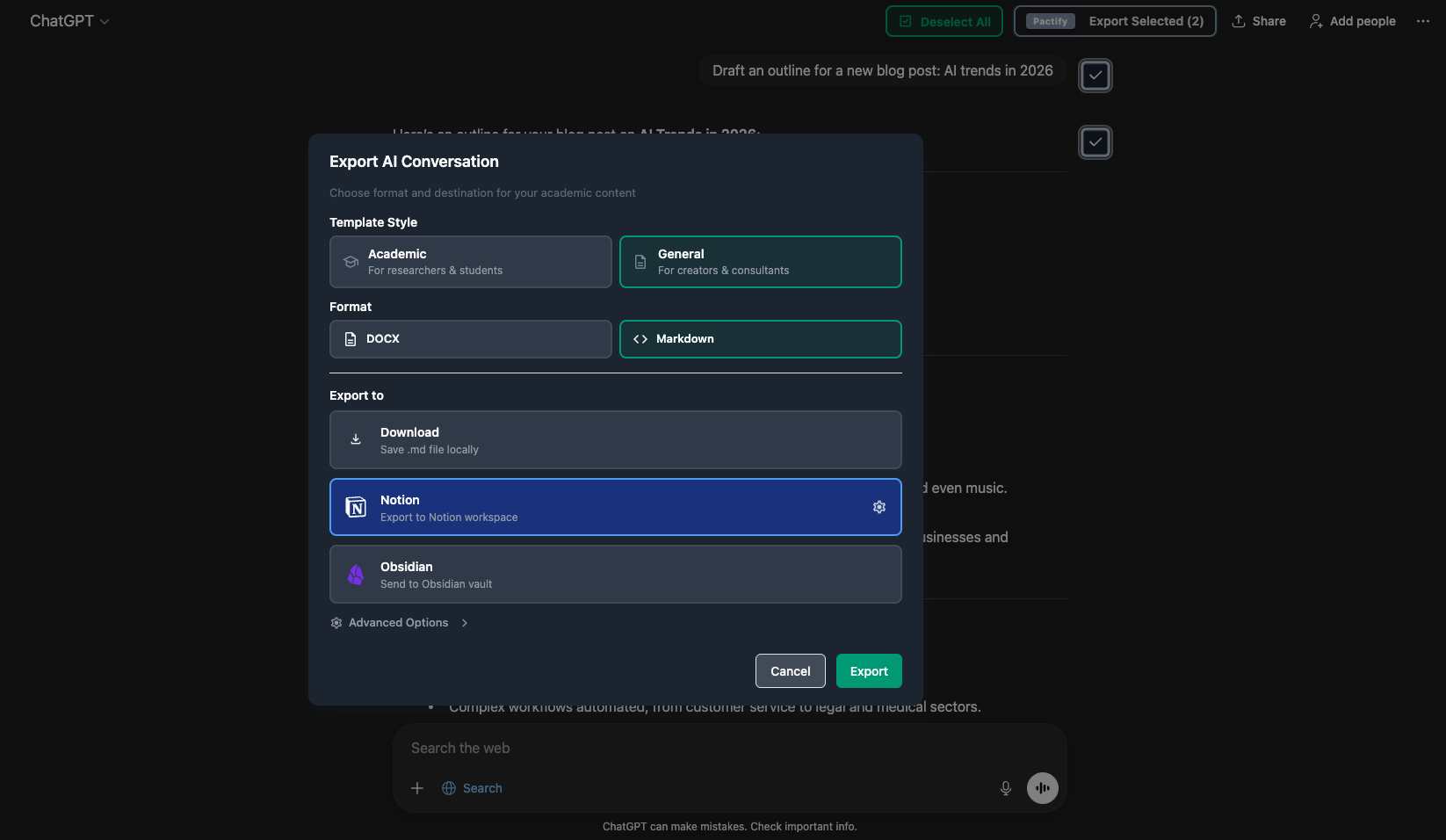 Step 2: One-click export with Pactify extension